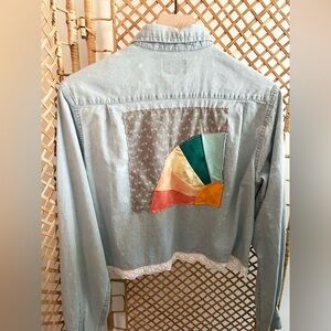 Friendship Star Quilt Block Cropped Denim Shirt Jacket